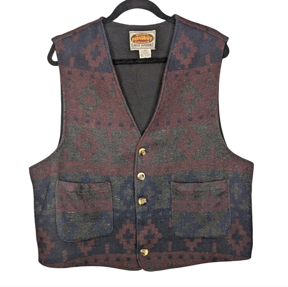 Vintage 90s Southwestern Aztec Wool Blend Vest Button Front Size L